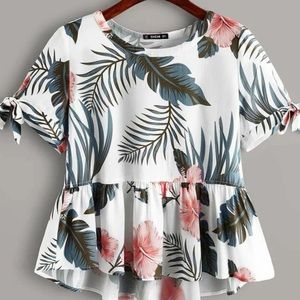 Tropical print peplum top